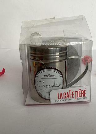 Набор для декора кофе la cafetière (сито-шейкер + трафарет "сердце"), спецовник для какао.
