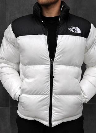 Мужская теплая зимняя куртка повседневная the north face 700 черно белая без капюшона на молнии