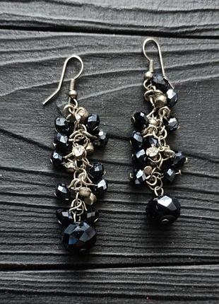 Серьги-подвески gem stone king с ограненными кристаллами в черно-серебряном цвете