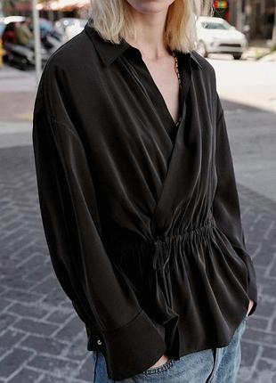 Струящаяся черная сафари рубашка zara вискоза s