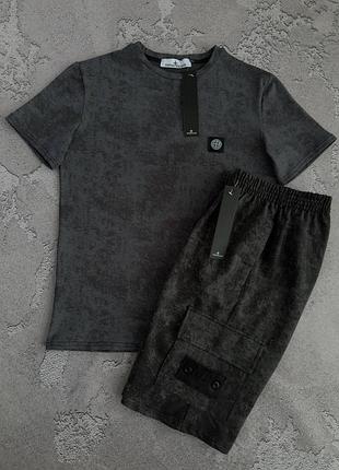 Спортивный мужской летний костюм stone island темно серый/графитовый с патчем s / m / l / xl / xxl