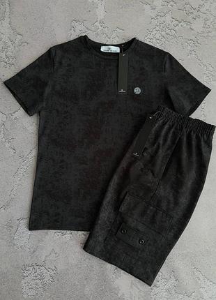 Костюм мужской stone island на лето с патчем футболка стон айленд + шорты черные s / m / l / xl / xxl