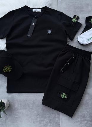 Спортивный костюм stone island черный с патчем + кепка с логотипом стон айленд xs / s / m / l / xxl / xxxl