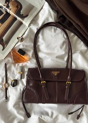 Prada medium leather shoulder bag brown