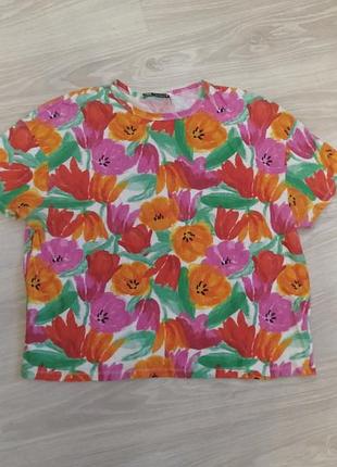 Футболка zara m тюльпаны цветы хлопок