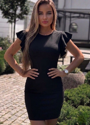 Чорна сукня ♥️рукава-волани 🖤 primark 👗 чорна приталена сукня 🖤 маленька чорна сукня стрейч s - m