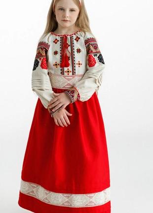 Юбка для девочки кружевная (красная) - праздничный стиль под вышиванку от 122 до 152 р