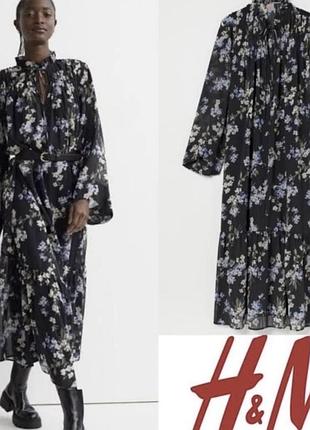 Довга чорна сукня з квітковим принтом — від бренду h&m