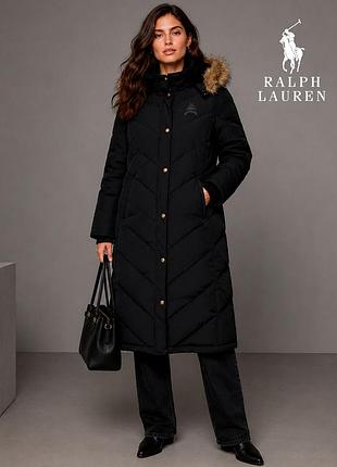 Женский черный пуховик натуральный пух с капюшоном polo jeans company ralph lauren