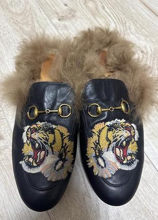 Шкіряні мюлі gucci, з натуральним хутром, 37