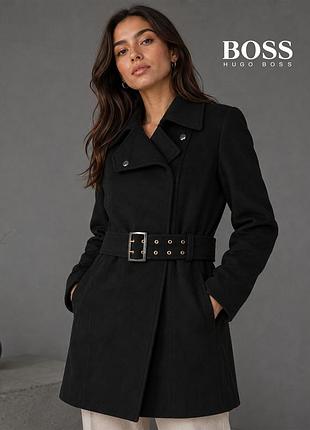 Оригинальное черное пальто со складками сзади boss xs