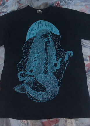 Черная голубая футболка мерч группы the safety fire свободная с русалкой metalcore винтажная унисекс