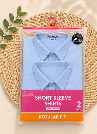 Комплект 2 блакитні шкільні сорочки george 12–13 років 152–158 см короткий рукав regular fit