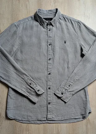 Чоловіча лляна сорочка allsaints reaper ls shirt, розмір m, сіро-таупе