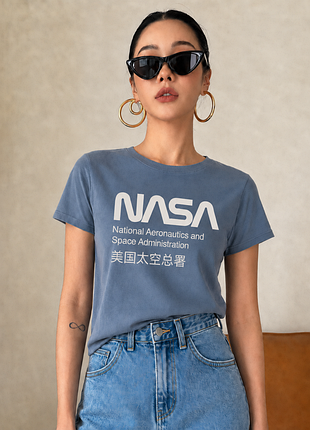 Бавовняна футболка з написом принтом nasa