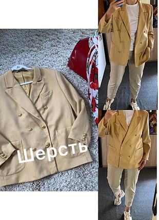 Стильний шерстяний двубортний піджак в пісочному,marks&spenser,p.14-16