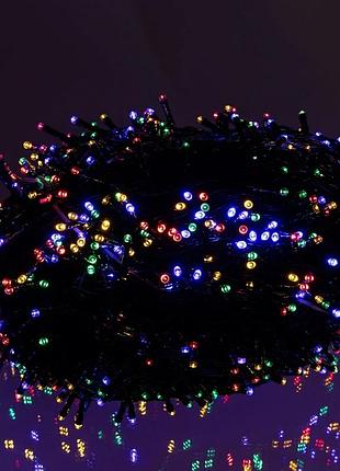 Новорічна гірлянда вулична 100 м 1000 led з сонячною батареєю чорний провід мультиколор sb1000l100mbml