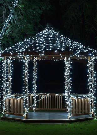Новорічна гірлянда вулична 100 м 1000 led із сонячною батареєю 8 режимів роботи чорний провід біле світло sb1000l100mbw
