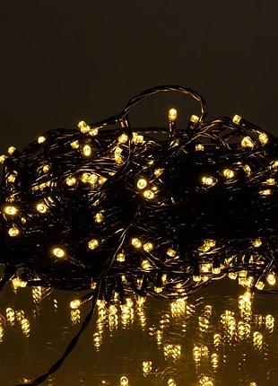 Новорічна гірлянда вулична 30 м 300 led з сонячною батареєю чорний провід жовтий sb300l30mby