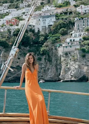 Помаранчева сукня-комбінація zara оригінал міді розмір s