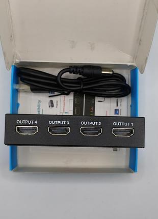 Hdmi спліттер 1х4 розгалужувач 4k 30hz 3d uhd 1 вхід 4 виходи активний