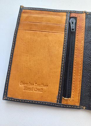 Чоловічий шкіряний гаманець-обкладинка ручної роботи (genuine leather /hand craft), чорно-рудий