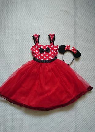 Карнавальное платье минные маус mickey mouse с обручем на 8 лет