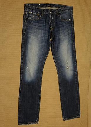 Темно-голубые фирменные джинсы с вытертостями scotch & soda  amsterdams blauw skim 34/34.