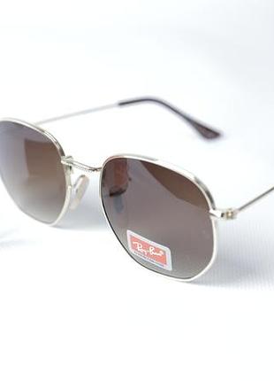 Сонцезахисні окуляри ray ban 3548 hexagonal коричневі у золотій оправі