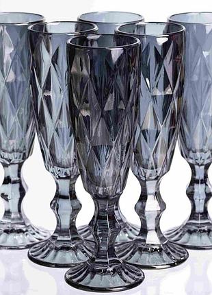 Набір келихів для шампанського fractal 6 штук по 180 мл hp-19-268 прозорий келих для напоїв ігристого вина