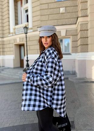 🌹батал большие размеры🌹 фланелева тепла оверсайз сорочка в клітинку картата