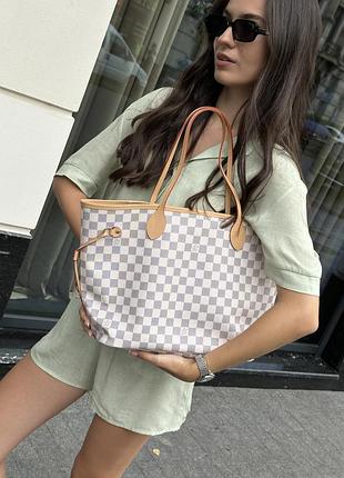Сумка neverfull louis mm damier azur rose vuitton beige