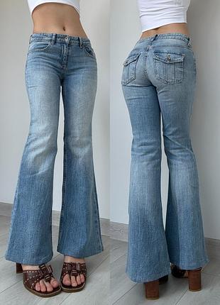 Джинсы 36 s голубые зара zara клеш flared bootcut низкая средняя талия посадка