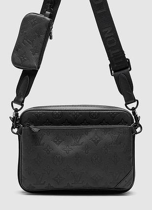 Сумка louis trio messenger black embossing vuitton leather