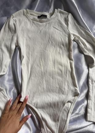 Жіноче боді в рубчик, жіночий боді zara, білий бодік zara, жіночий бодік в рубчик, білий боді облягаючий, боді-лонгслів zara, боді з довгим рукавом