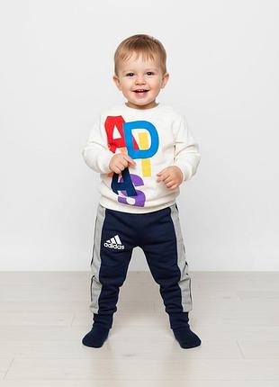 Дитячі штани темно-сині з сірими лампасами adidas , розмір 86-92
