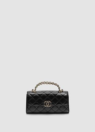 Сумка шанель mini flap bag with top handle grained calfskin black/gold