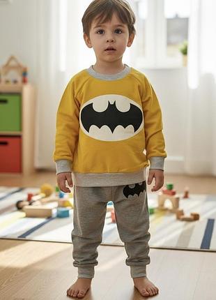 Дитячий костюм batman жовтий з сірими штанами, двонитка з начосм розмір 74-80
