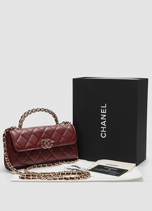Сумка шанель mini flap bag with top handle grained calfskin burgundy/