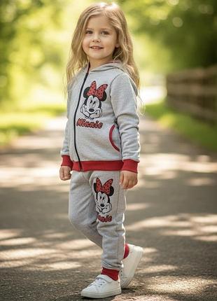 Детский костюм minnie mouse серый меланж + красный довяз с начесом, размер 116-122