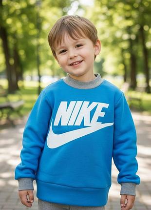 Детская кофта свитшот nike бирюза + меланж (футер начес) размер 74-80 , теплая кофта для малыша