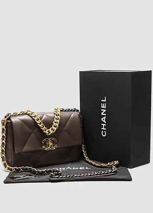 Сумка шанель  19 large handbag brown/gold