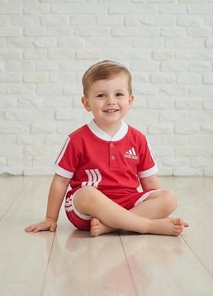 Костюм дитячий adidas кораловий футболка та шорти розмір 68-74, літній комплект кулір