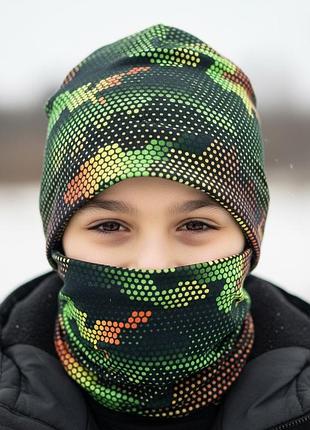 Шапка и снуд камуфляж соты 3d