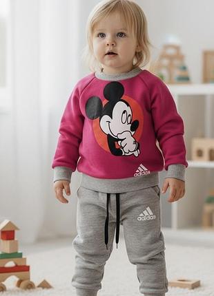 Детский костюм adidas миккі малина (двонитка начес) размер 92-98