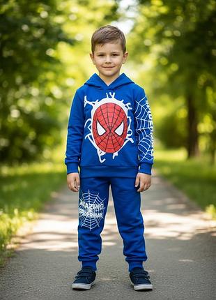 Детский спортивный костюм spiderman синий электрик двунитка начес, размер 86-92