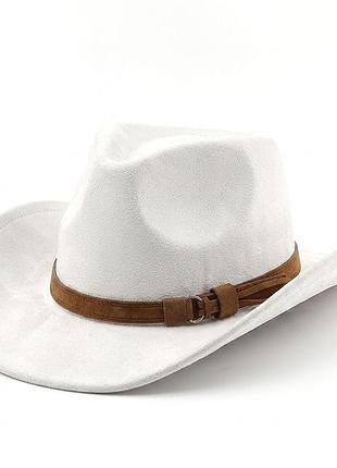 Капелюх федора ковбойка унісекс замшевий з ремінцем texas білий