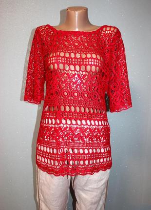 Блуза кофтина червона накидка великий ажур сітка, 18/46 (3737)