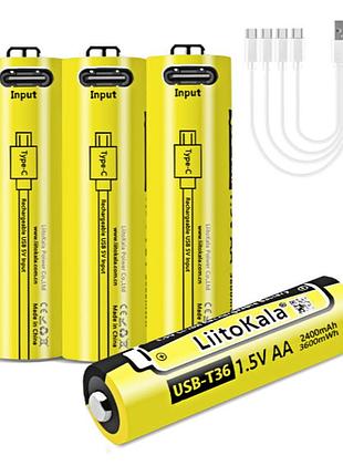 Набор аккумуляторов с 4 шт liitokala usb-t36 + usb type-c кабель зарядки