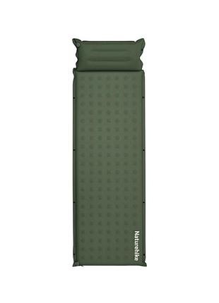 Матрас туристический с подушкой, самонадувающийся одноместный naturehike cnk2550ws025, влагостойкий, 200х65х3 см, зеленый